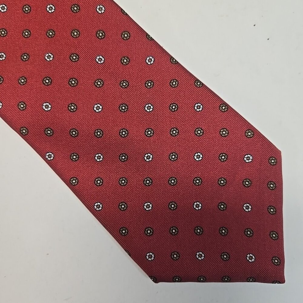 VTG Christian Dior All Silk Necktie Red Micro Floral Medallion Print 54" x 3.25"
